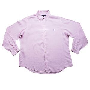 Ralph Lauren Linen Shirt Mens XXL Pink Preppy Pony Classic Fit Short Sleeve 2XL